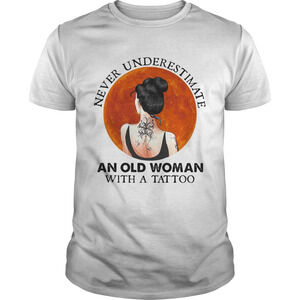 Never Underestimate An Old Woman With A Tattoo Moon Blood Shirt